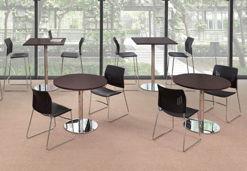 Espresso top and chrome base break room tables
