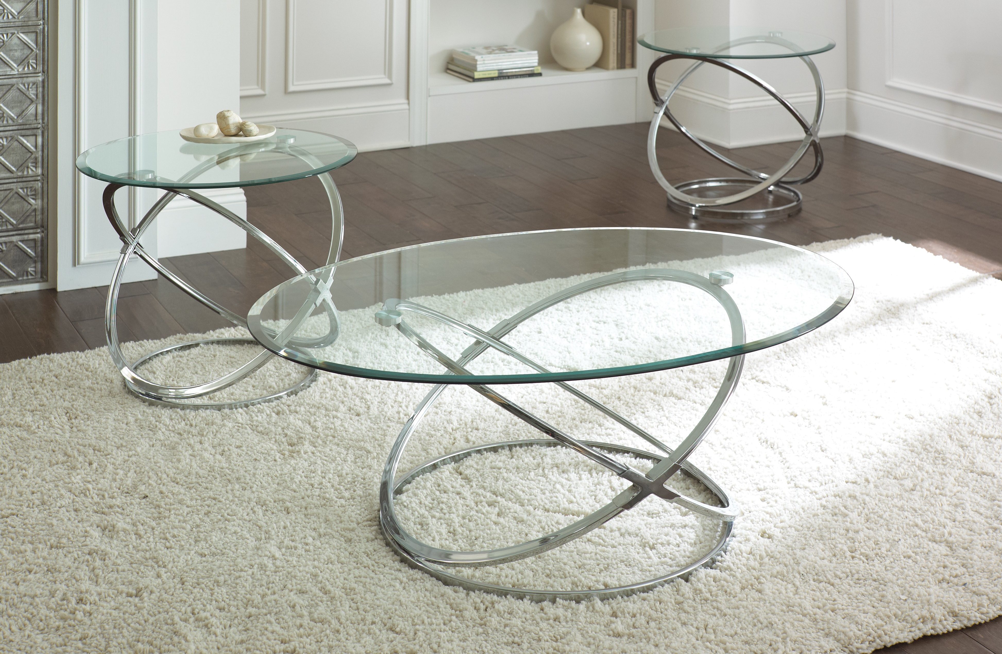 Glass coffee table in room