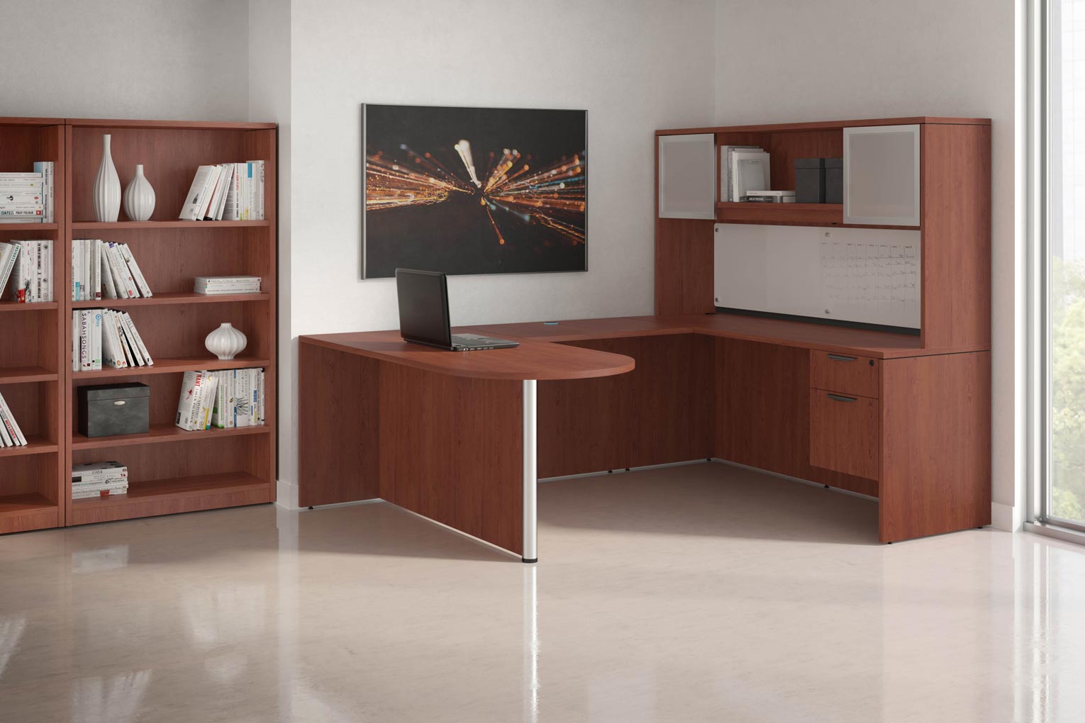 Brown U-Shaped Desk in office
