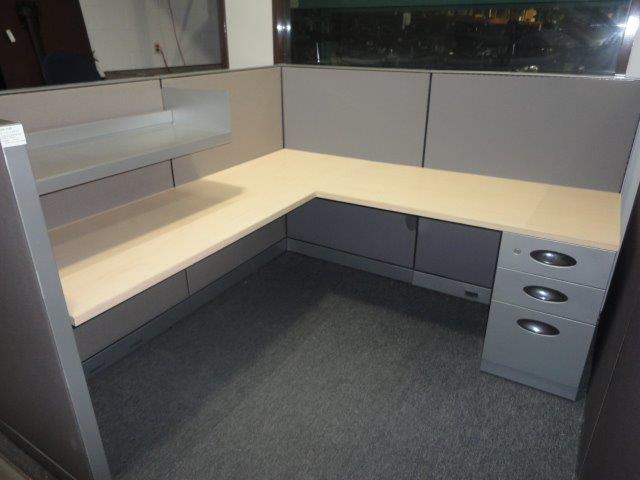 Grey Office Cubicle with L Shaped Desk