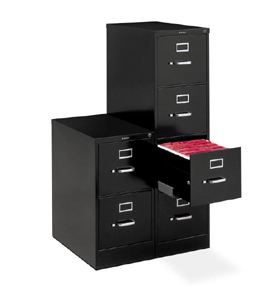 Gray file cabinets in office space