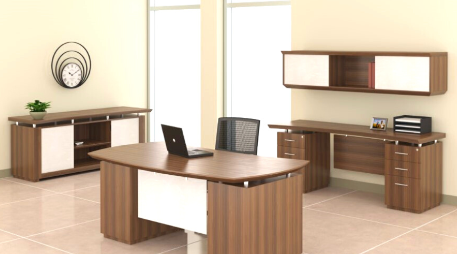 Brown office desk with white accent