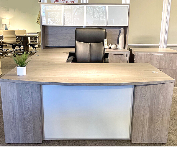 Large U-shaped desk with white accent