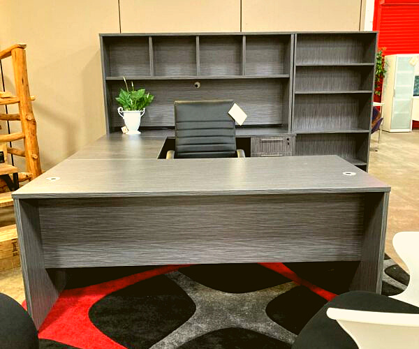 Large gray U-Shaped desk